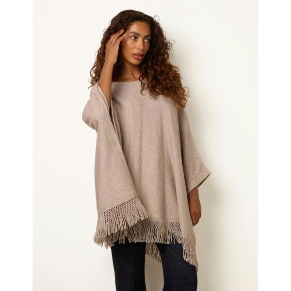 Blue Vanilla Fringe Hem Button Side Cape