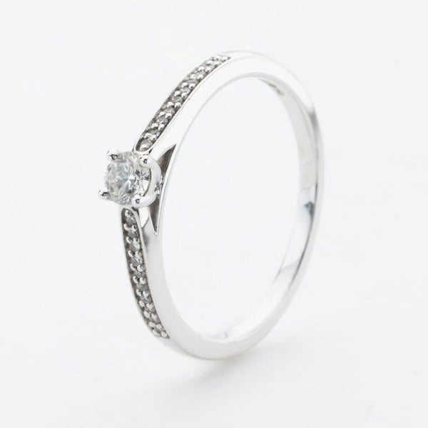 T. H. Baker 9ct White Gold 0.20ct Diamond Shoulder Set Solitaire Ring CRG01-020-9W