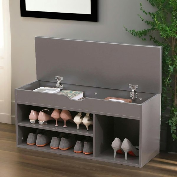 Rafaelo Mobilia Shoe Storage Bench 90CM Grey