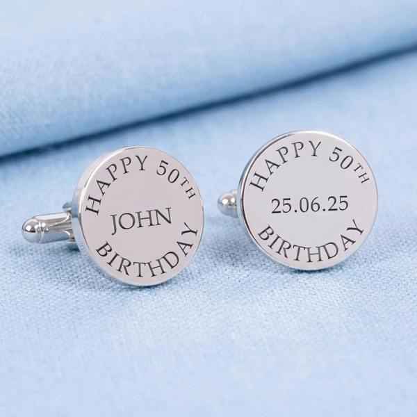 Personalised 50th Birthday Engraved Cufflinks