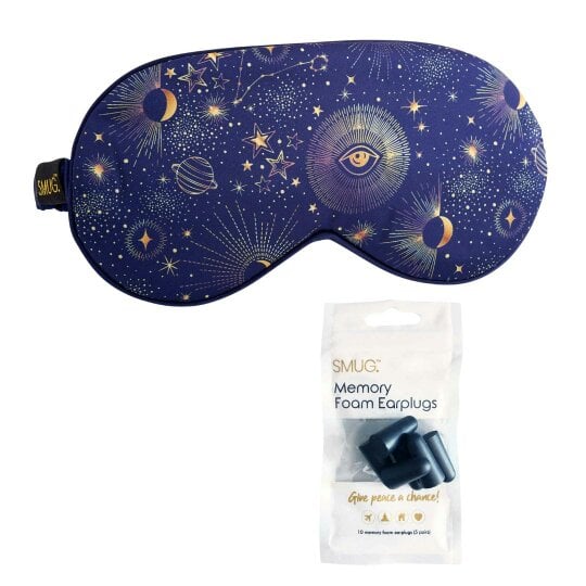 SMUG Satin Sleep Mask - Blue Celestial - Sleep Mask & Black Earplugs