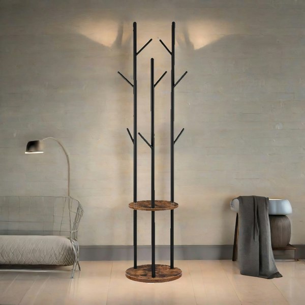 Rafaelo Mobilia Industrial Rustic Coat Stand With 2 Shelves