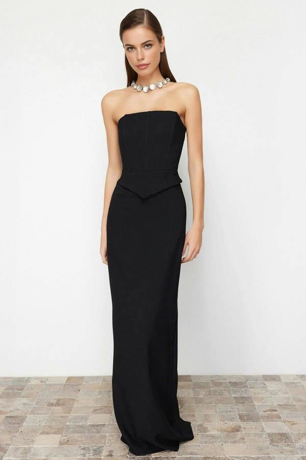 Corset Detail Woven Long Evening Dress