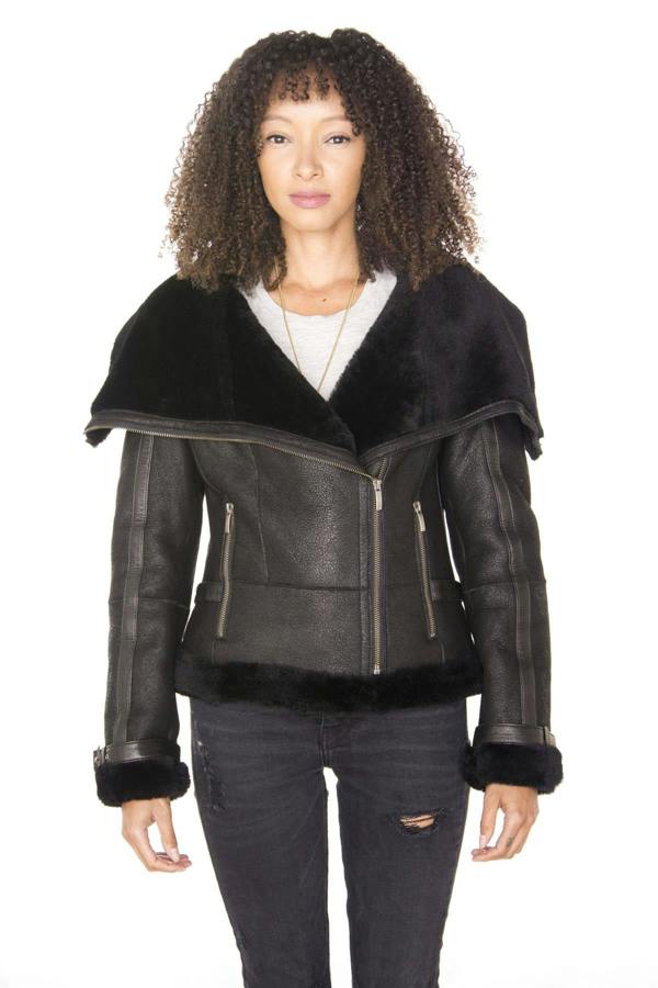 Infinity Leather Womens Merino Sheepskin Aviator Leather Jacket-Petworth