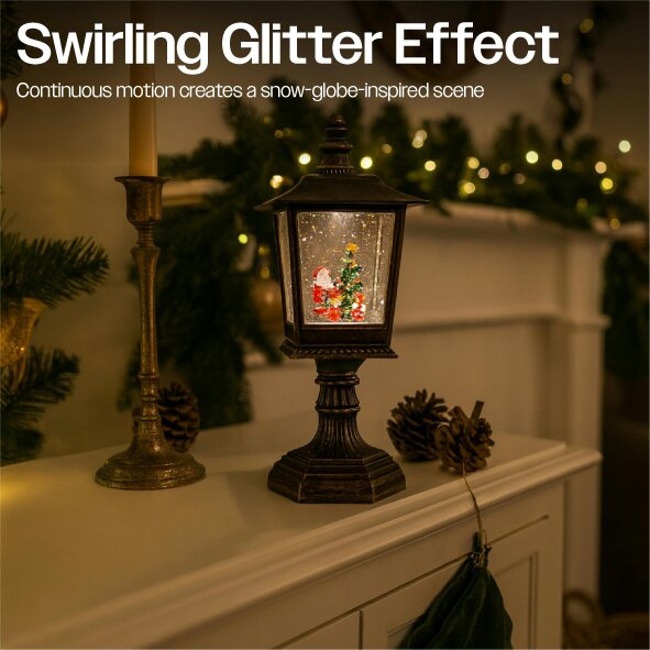 Scotts of Stow Xmas Haus Snow Festive Christmas Swirl Glitter LED Lantern