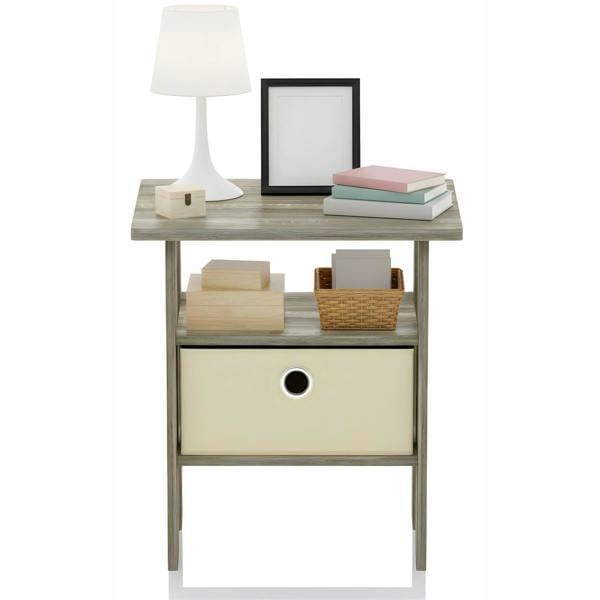 WALPLUS Andrey End Table Nightstand with Bin Drawer, Sonoma Oak/Ivory | Stylish Table for Home Use with Practical and Modern Design