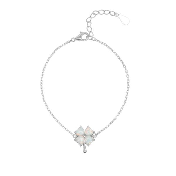 Spero London White Opal Clover Sterling Silver Bracelet
