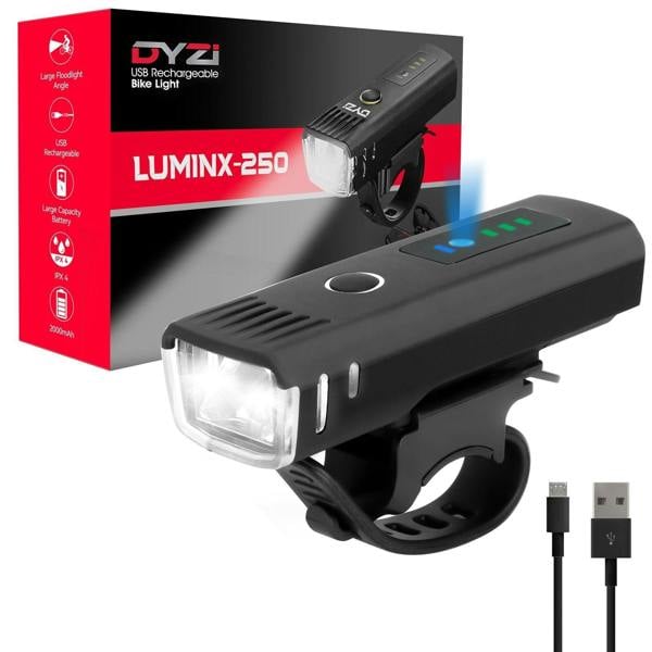 Dyzi USB Rechargeable Bike Front Light: 4 Modes Daylight Sensor