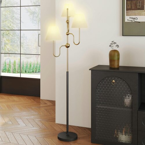 Wyld Haus Tora Metal Black Tall Floor Lamp With 3 Lights And Foot Switch E27 Fitting