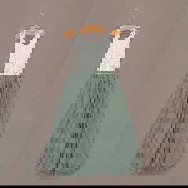 Rear detailing on lace flower girl dress