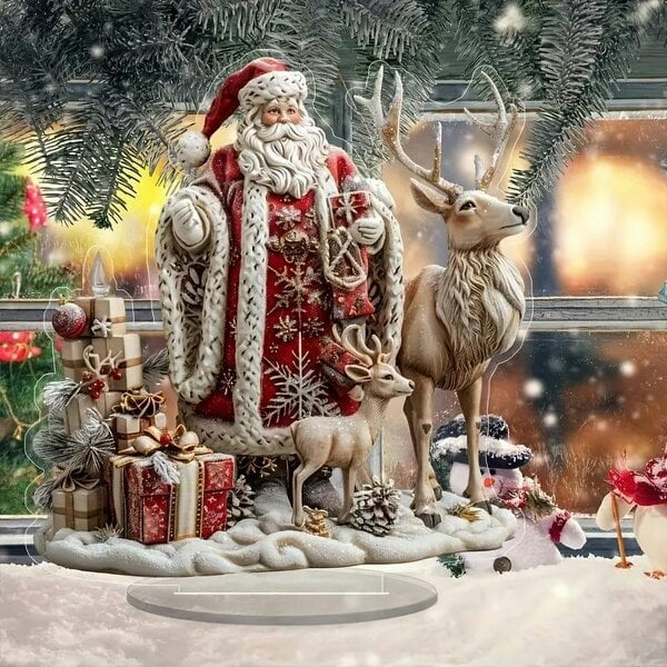 smartbies Holiday-Themed Acrylic Santa Claus and Reindeer Figurine Ornament For Christmas Decoration