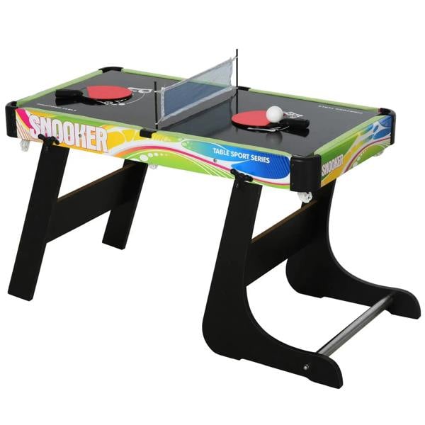Folding 4-in-1 multi-game table with multi-color playfield and black curved legs