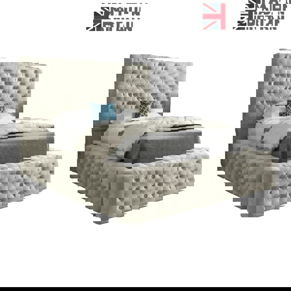 Casa Magna Grand Milan Pleated Upholstery Bed Frame - Cream