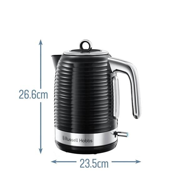 Russell Hobbs Inspire Black Kettle 1.7L, 3000W Rapid Boil, Blue Illumination, Perfect Pour Spout, Anti-Scale Filter, 360° Base