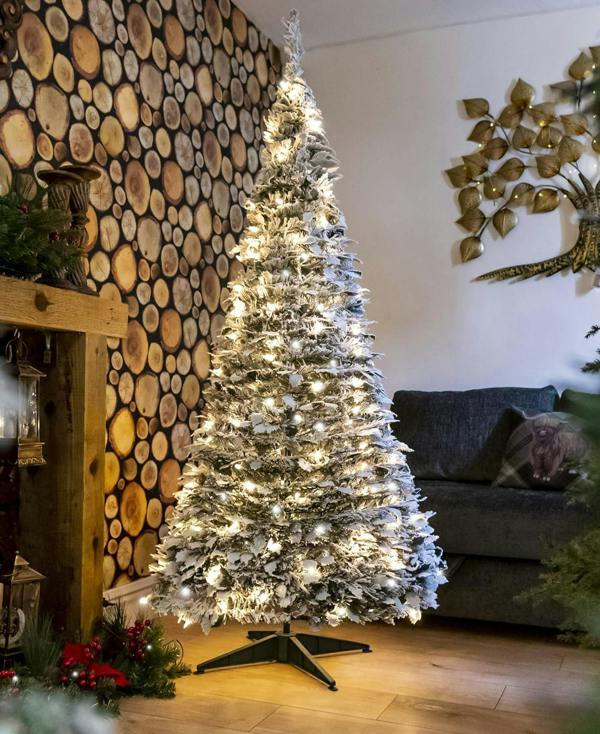 4ft to 6ft Pre-Lit Flocked Pop-Up Christmas Tree with Warm White LED Lights, Battery Operated image 9