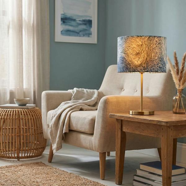 Artistic and Fluid Textured Lamp Shade in Blue Teal and Soft Green Image 6