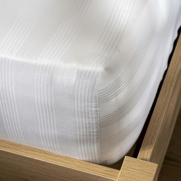 White 400 Thread Count Cotton Stripe 40cm Deep Fitted Sheets close-up detail 1 | Soak and Sleep