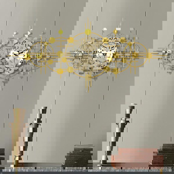 Cohen Art Deco Gold Wall Clock, Silent Clock, Horizontal Or Vertical with sideboards for living room