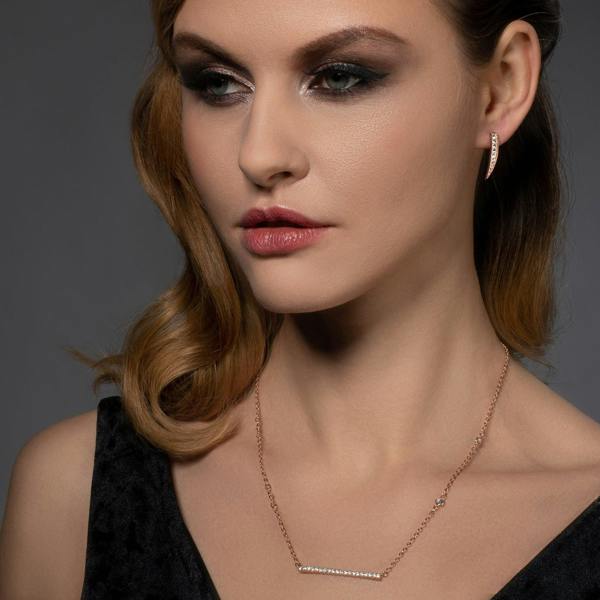Rose Gold Spear Earrings Set with Cubic Zirconia - namana.london