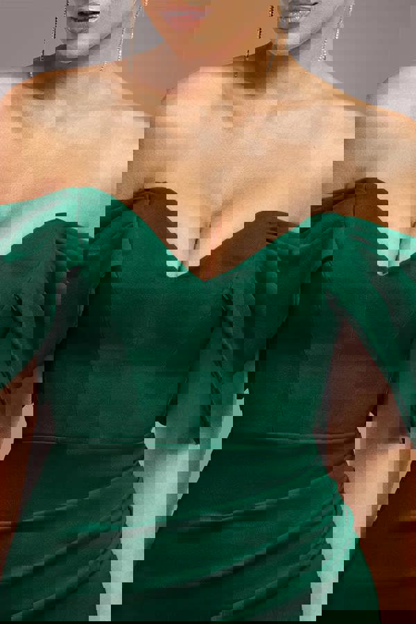 Off The Shoulder Draped Sleeve Maxi Dress - Emerald Green DR3259