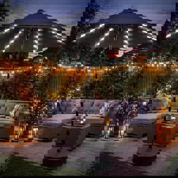 2.7m LED Garden Parasol with Solar Lights & Tilt Mechanism The Garden Furniture Shop