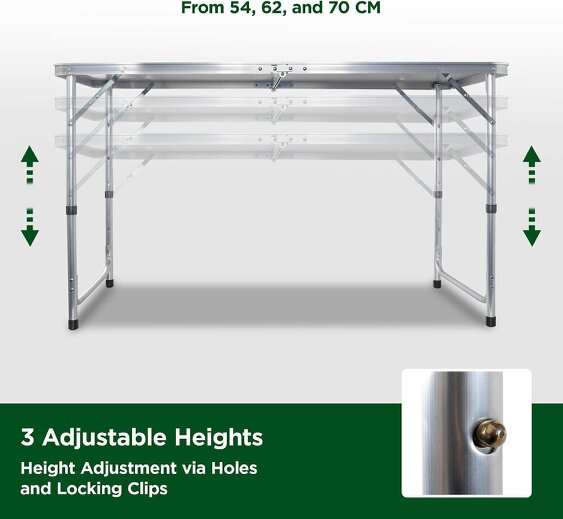 Brambles Home Portable Folding Table 4ft Adjustable Height Camping Table Foldable Outdoor Garden Table with Carry Handle