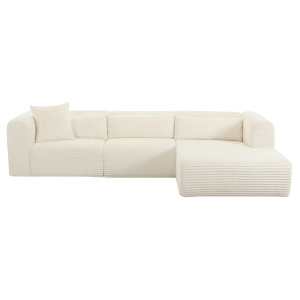 Furniture Edit Tarra Fluffy Oversized Cream Corduroy Modular RHF Sectional