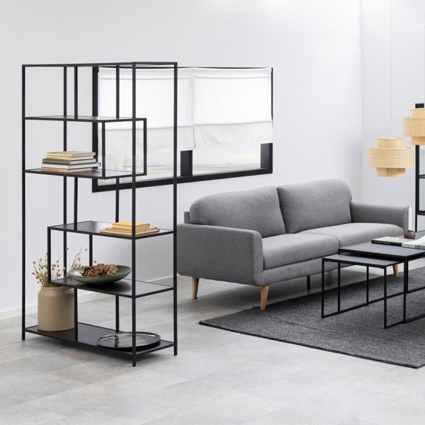 Furniture To Go Seaford Black Metal Large Asymmetrical Bookcase with 5 Black Shelves