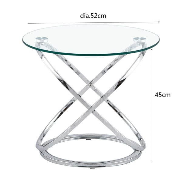 Comfy Living Round Tempered Glass Lamp Side Table, Chrome Effect, Gold or Silver Living Room