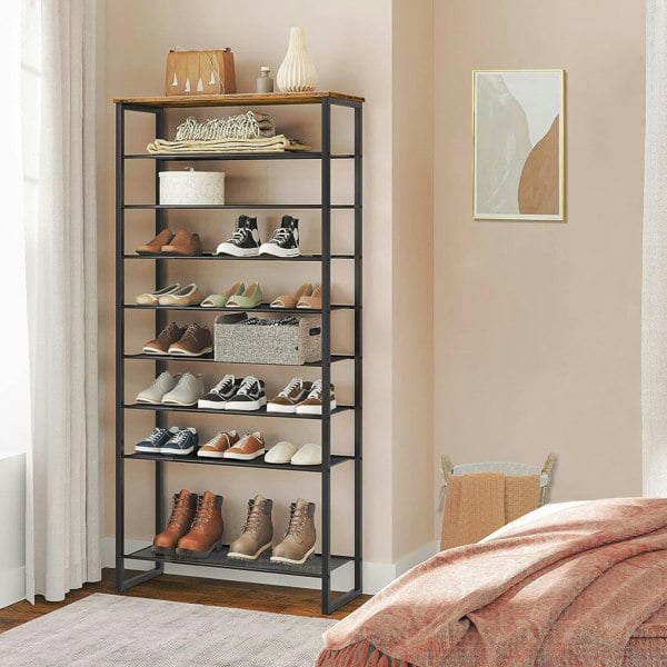 Rafaelo Mobilia Rustic Industrial 10 Tier Shoe Rack - Shoe Storage