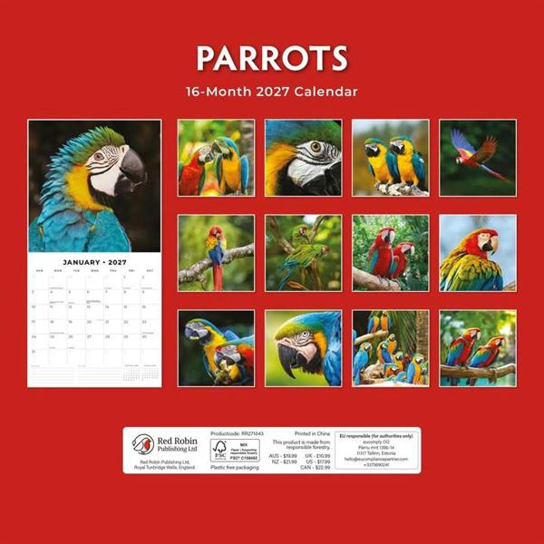 Parrots Calendar 2027, Wall Calendars, Month To View, Animals, Gift