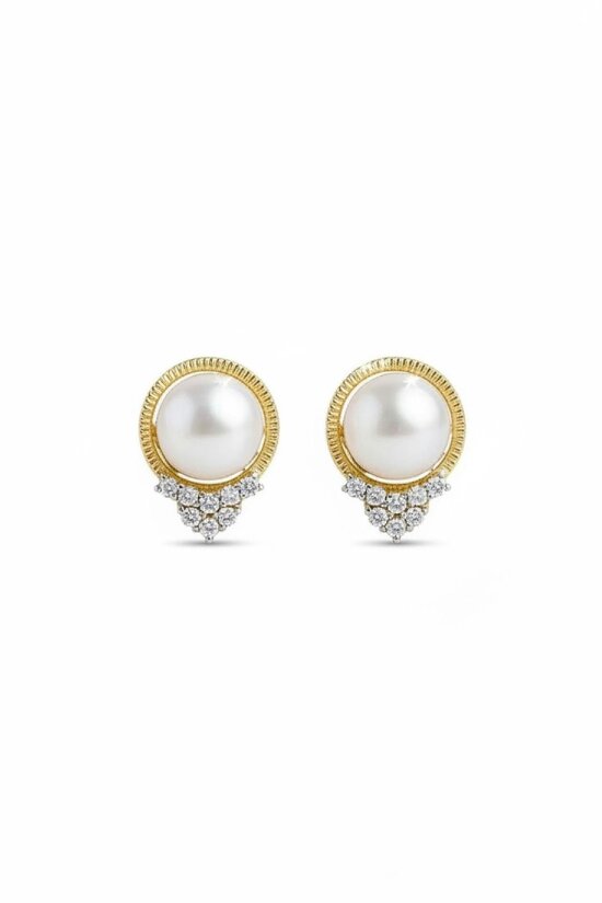 Latelita Solid 14k Gold Diamond and Pearl Empress Earrings