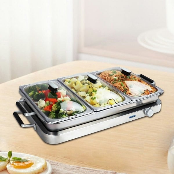 Callow Premium Large Buffet Warmer & Server Hot Plate - 3 x 2.5lt capacity and Keep Warm