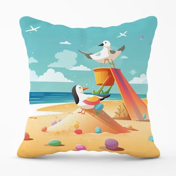 Warren Reed Seagulls On A Beach Holiday Cushions