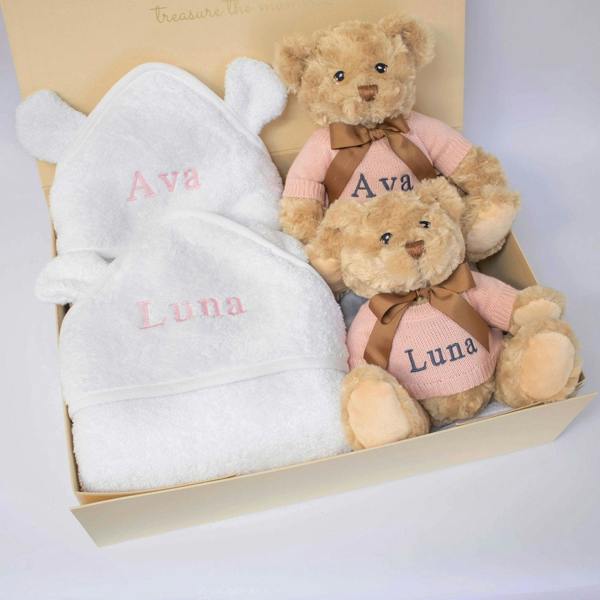 The Baby Gifting Company Twin Girls Teddy and Towel Gift Set