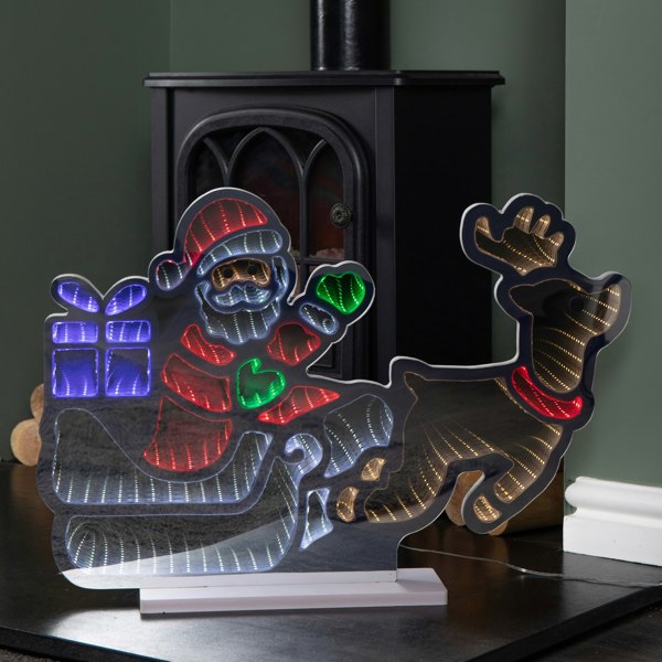 Samuel Alexander 60cm Light up Santa in Sleigh with Present Christmas Infinity Mirror with Multi-Coloured LEDs