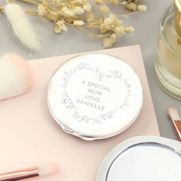 Personalised Floral Heart Compact Mirror - product in use
