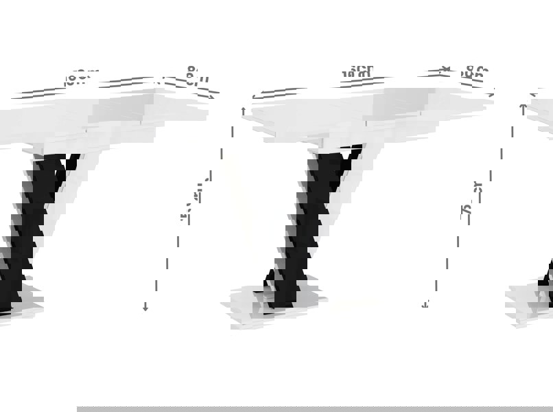 Contemporary MASIV dining table with white gloss top and black gloss extension base.