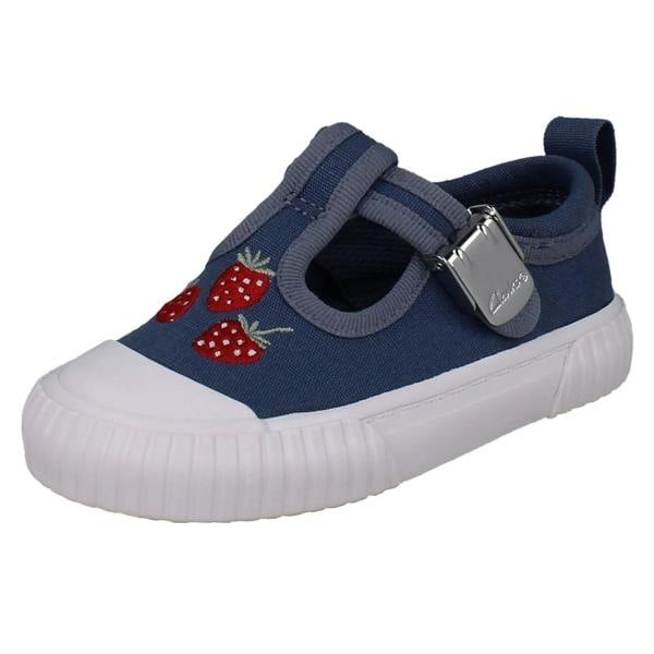 Clarks Girls Clarks Canvas Strawberry Design T-Bar Shoes Foxing Berry