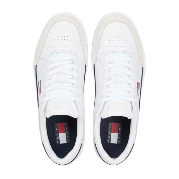 Tommy Jeans Mens Leather Cupsole Trainers - White - 