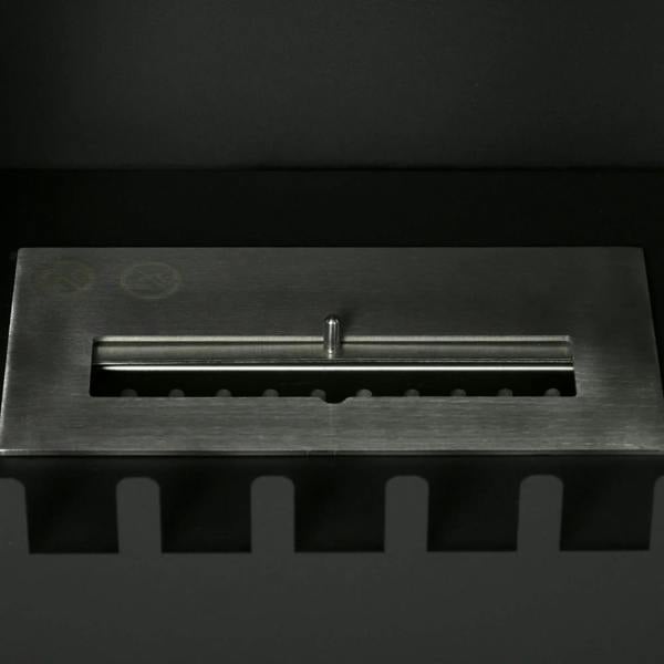 Stainless steel bioethanol stove burner tray with flame snuffer bar