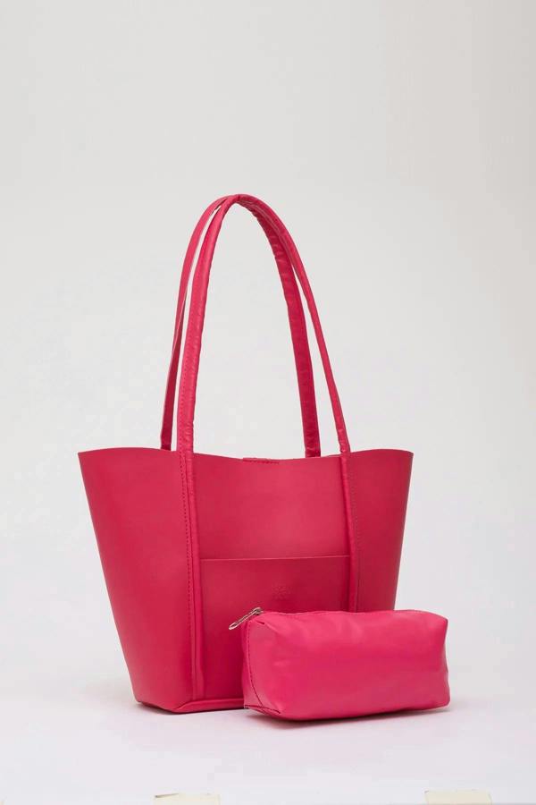 Hoxton Gal Large Faux Leather Tote & Shoulder Bag with Front Pocket, Snap Closure, and Matching Makeup Pouch