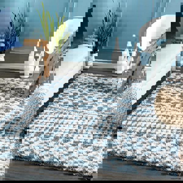 Livabliss Urban Shag-Geometric Blue White Soft Plush Pile Rug