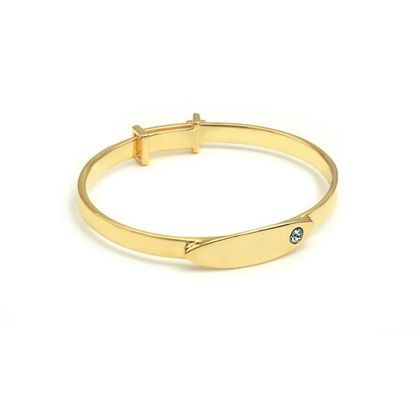 Say It With Baby Engraved Blue Stone Bangle - Yellow Gold Plated