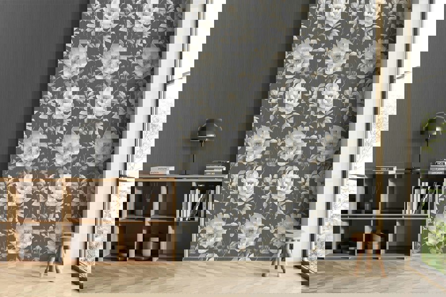 Muriva Alethia Floral Black Wallpaper