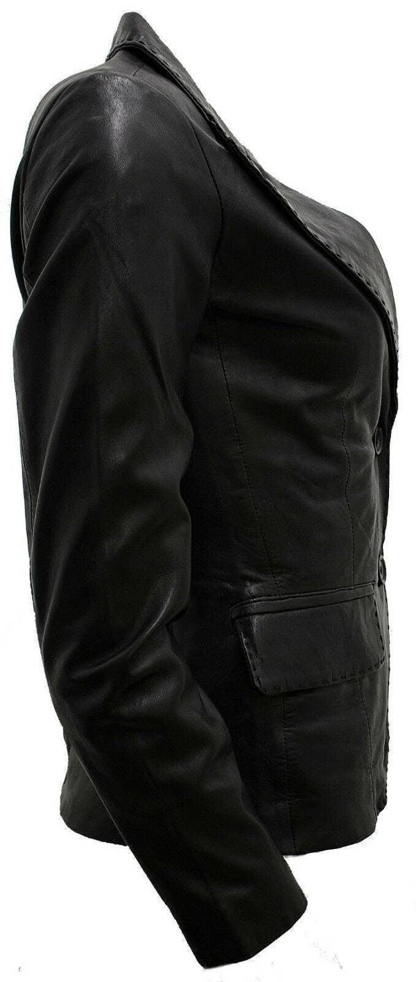 Womens 2 Button Leather Blazer Jacket-Newport - Upperclass Fashions 