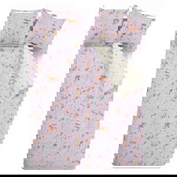 Catherine Lansfield Enchanted Twilight Animals Reversible Duvet Cover Set Lilac