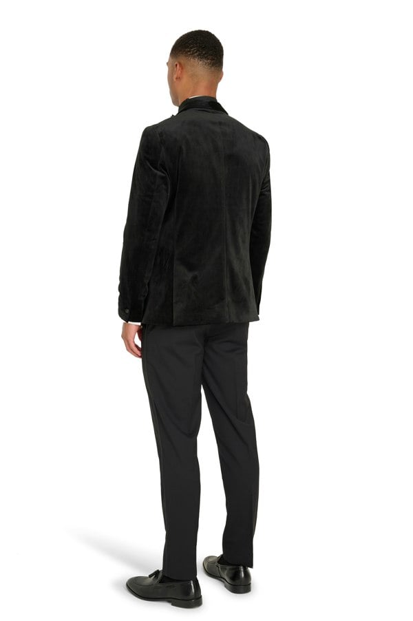 Harry Brown London Leo Velvet Tuxedo Dinner Jacket with Shawl Lapel Detail in Black