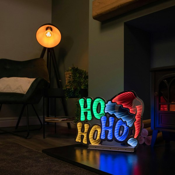 Samuel Alexander 40cm Infinity Ho Ho Ho on Metal Base with Multi-Coloured LEDs