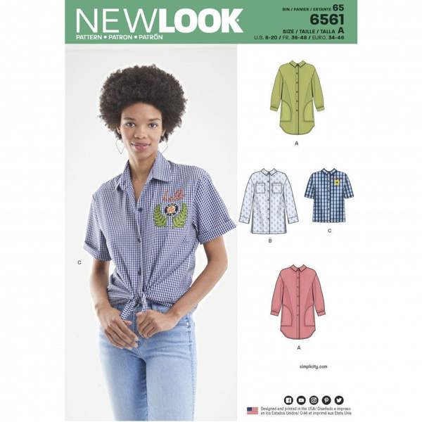 New Look Sewing Pattern 6561, Tops, Shirts for Women, A (8-10-12-14-16-18-20) - Intermediate
